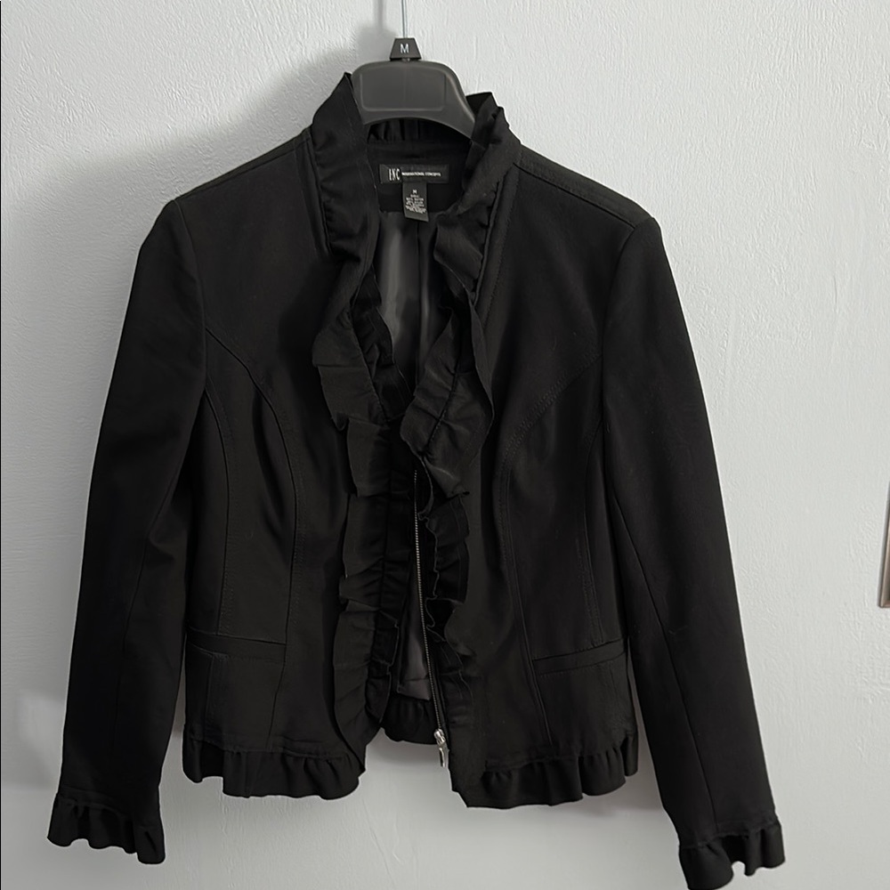 INC international concepts, Black Blazer Classic Suit Jacket. With ruffle accent